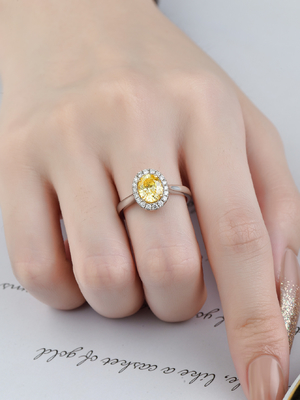 Haut laboratoire Diamond Wedding Ring Engagement Ring de Diamond Rings Yellow Oval Cut de fantaisie de clarté