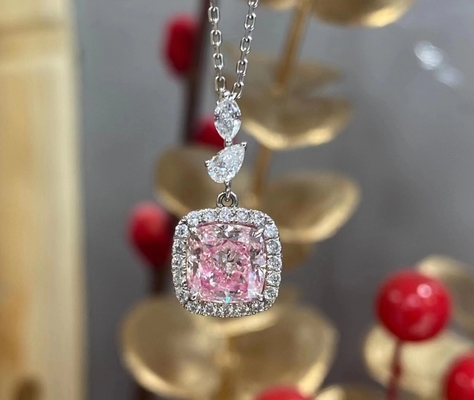 le laboratoire rose de coupe du coussin 1.63ct CONTRE l'or blanc de Diamond Necklace 18k adaptent le service aux besoins du client