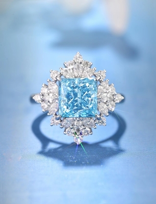 Coupe de prix 3ct VS Anneaux synthétiques en diamant bleu 18k Or blanc Anneaux de fiançailles en laboratoire