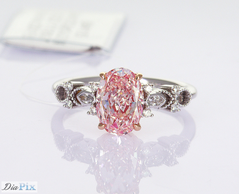 2.2ct Laboratoire certifié IGI Grandit Rose Ovale Diamant synthétique Style classique 18 carats Anneau d'or blanc