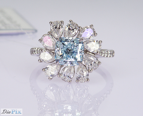 3.284ct Couche coupée bleu ciel CVD Anneaux en diamant synthétique Luxe 18K ensemble d'or blanc