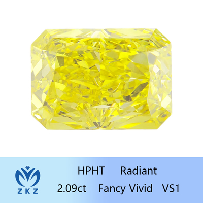 HPHT Diamond Man Made Radiant Cut jaune vif de fantaisie 2.09ct IGI a délivré un certificat