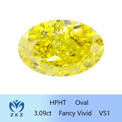 Forme ovale 3.09ct IGI Certifed de diamants développée par laboratoire jaune vif de fantaisie de HPHT
