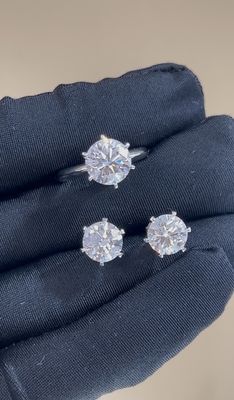 Classic T Six Prongs Lab Grandit Diamant Ring Stud Boucles d'oreilles personnalisé par l'usine